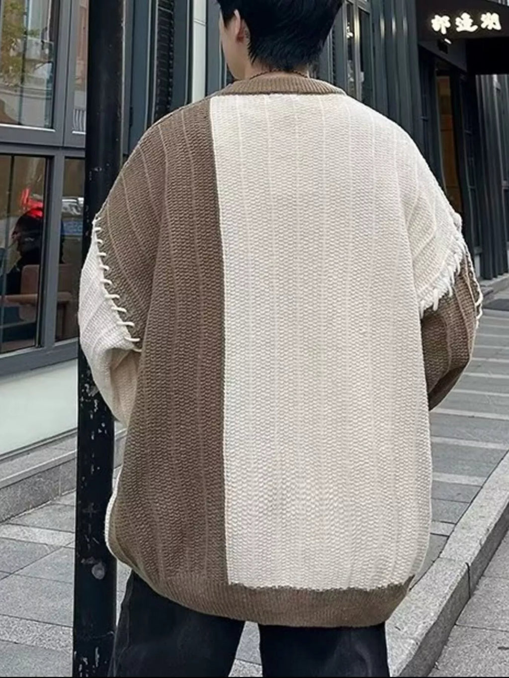 Men's Color Block Round Neck Knitted Pullover