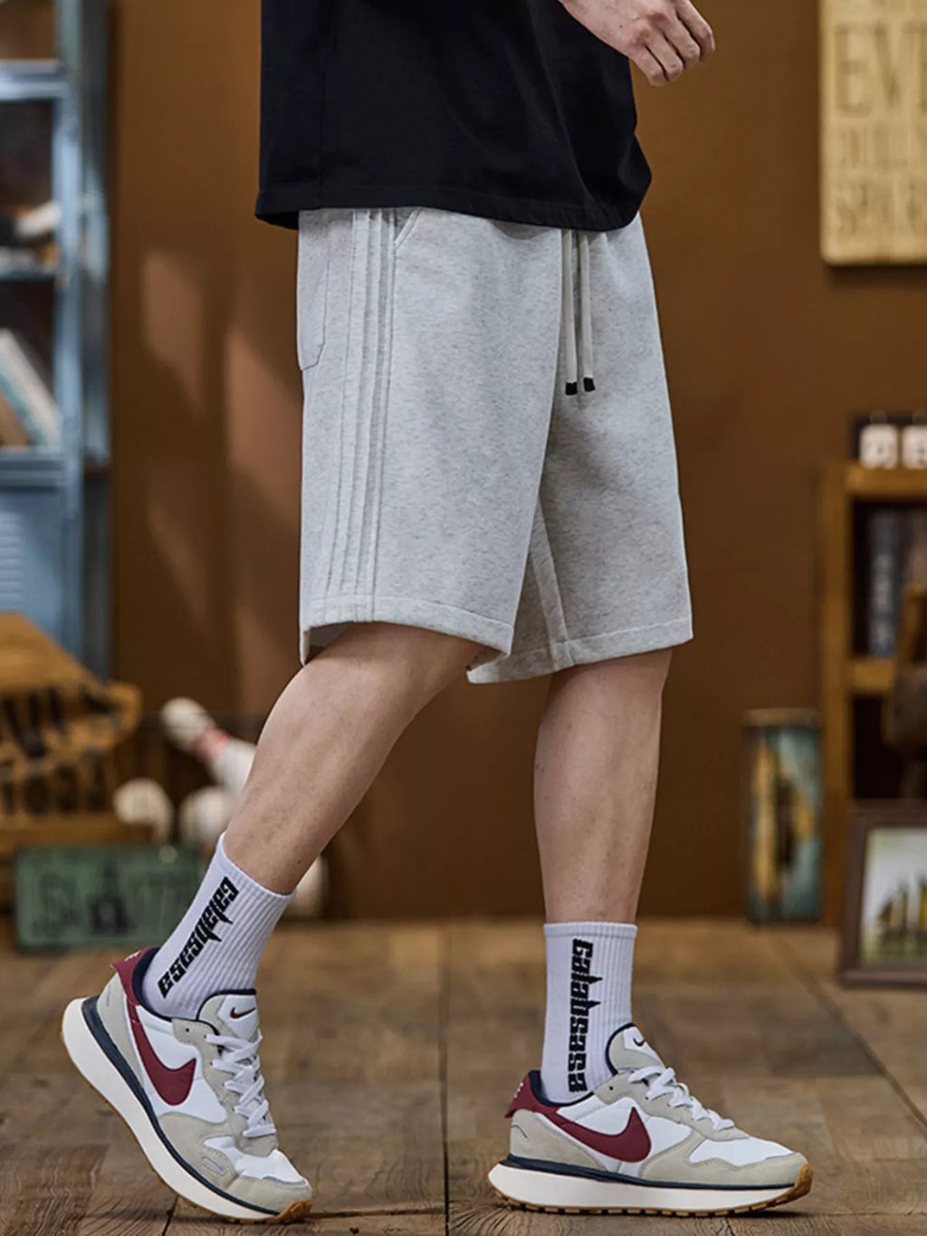 Men's Plus Size Casual Drawstring Shorts with Side Stripe