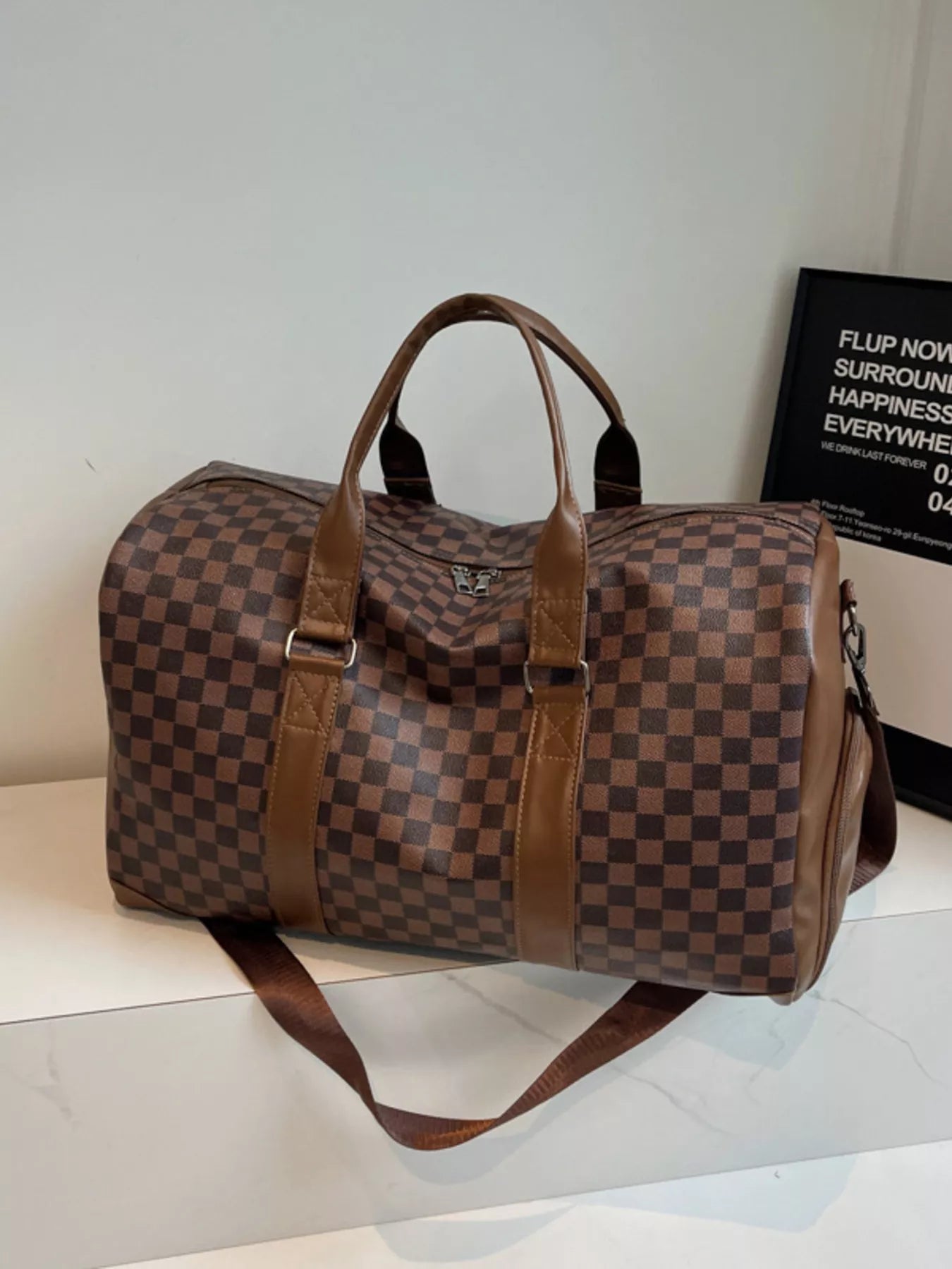 Checkered Pattern Travel Bag