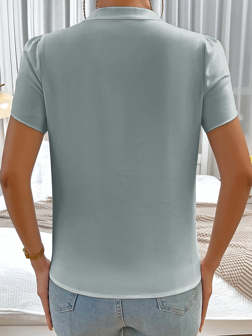 Notched Neckline Petal Sleeve Blouse