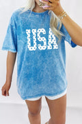 USA Star Print Acid Wash T-Shirt