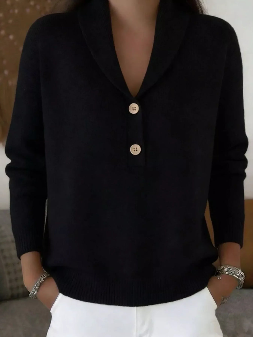 Full Size Button Detail Long Sleeve Sweater Plus Size