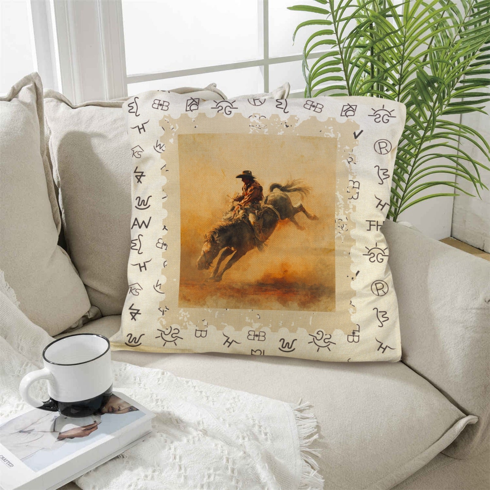 Baha Ranch Vintage Rodeo Stamp Throw Pillow Made in America