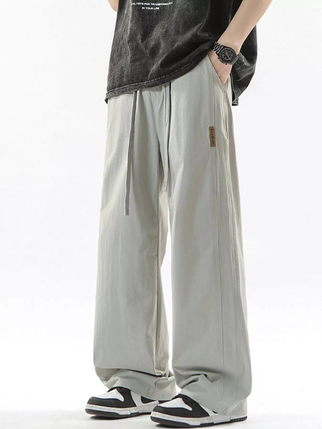 Men's Full Size Loose Fit Drawstring Wide Leg Pants Plus Size