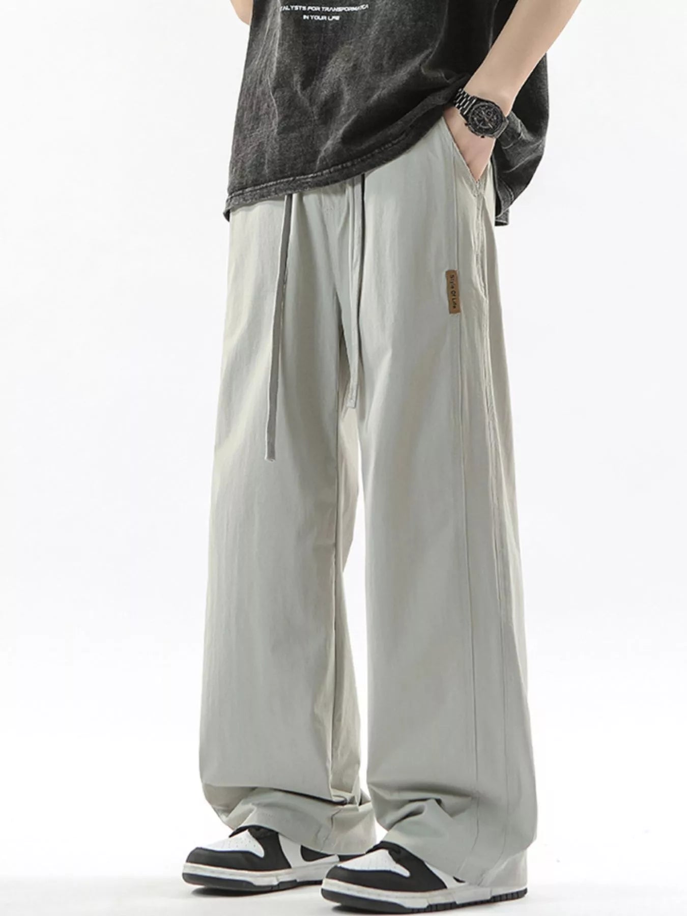 Men's Full Size Loose Fit Drawstring Wide Leg Pants Plus Size