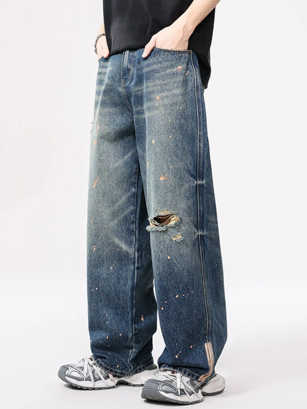Men's Full Size Distressed Wide Leg Vintage Jeans Plus Size