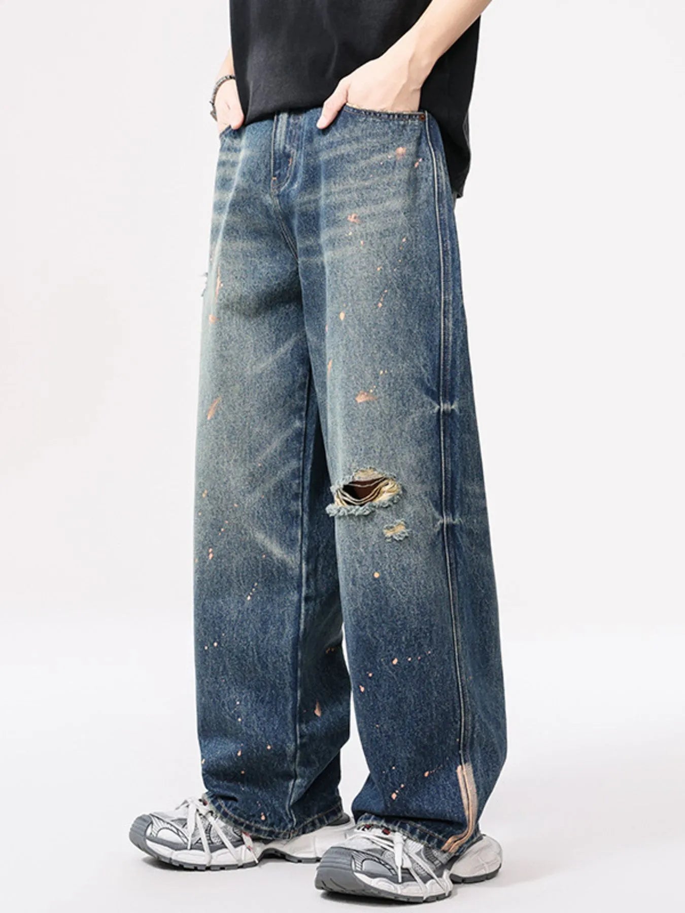 Men's Full Size Distressed Wide Leg Vintage Jeans Plus Size