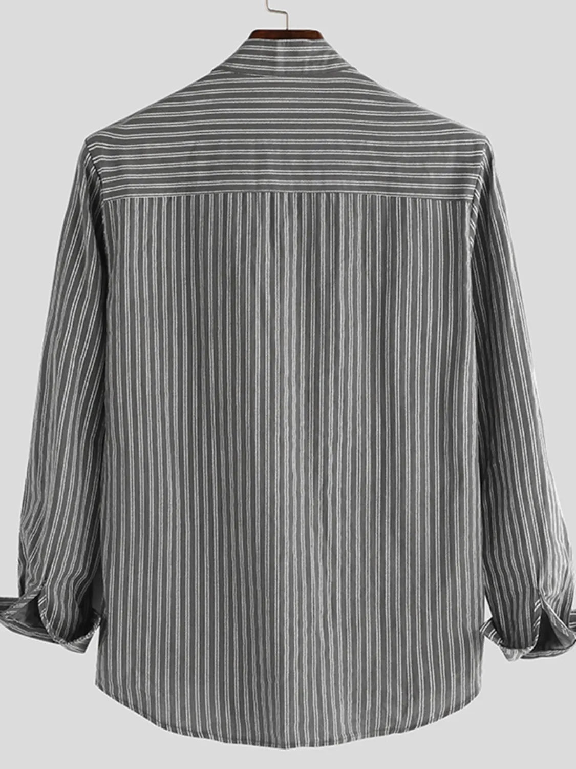 Men's Full Size Striped Button Up Long Sleeve Shirt Plus Size