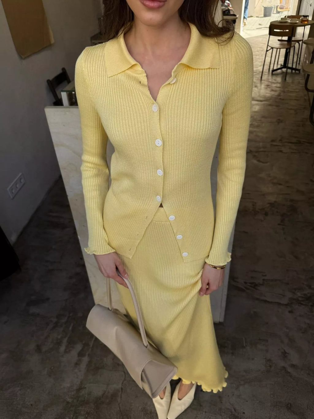 Button Up Knitted Cardigan and Skirt Set