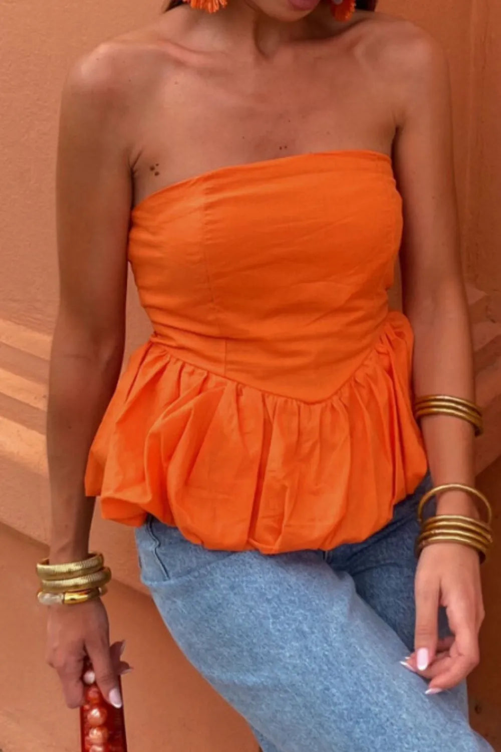 Smocked Back Bubble Hem Tube Top
