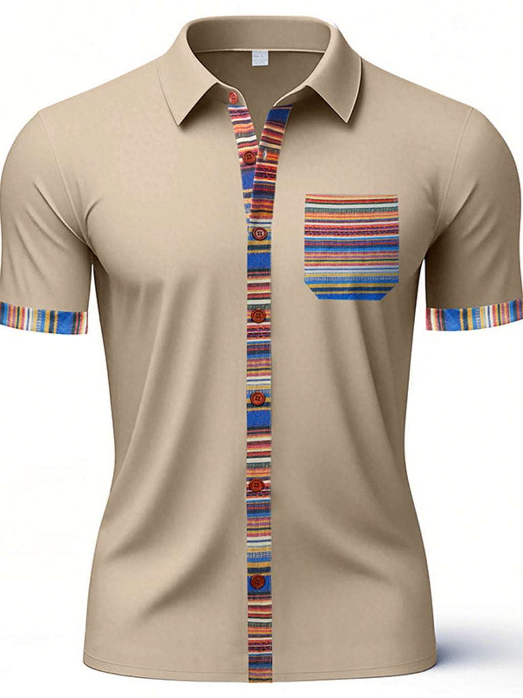 Men's Full Size Short Sleeve Shirt with Colorful Trim Plus Size