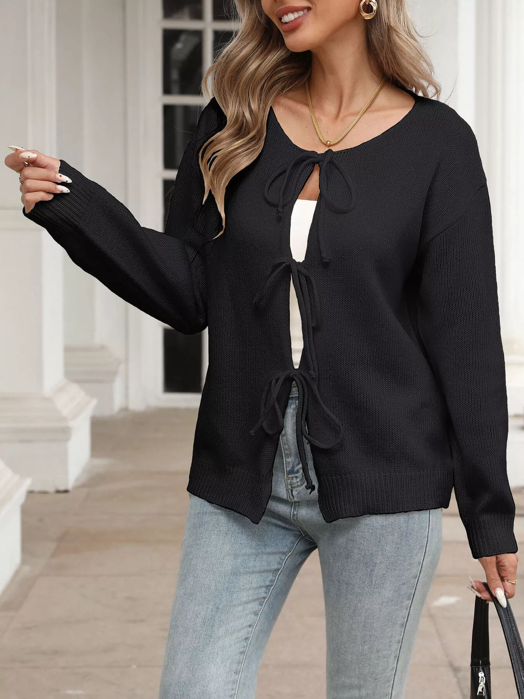 Tie-Front Long Sleeve Cardigan