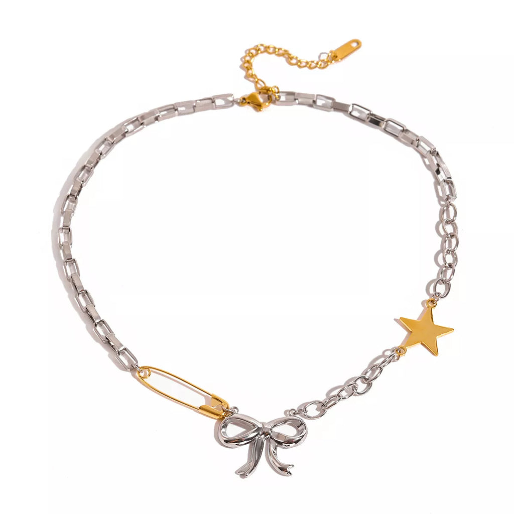 Two-Tone Bow Star Necklace