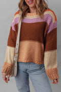 Colorblock Striped Round Neck Sweater