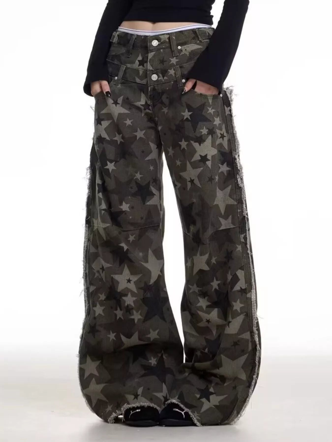 Men's Full Size Star Print Wide Leg Jeans Plus Size