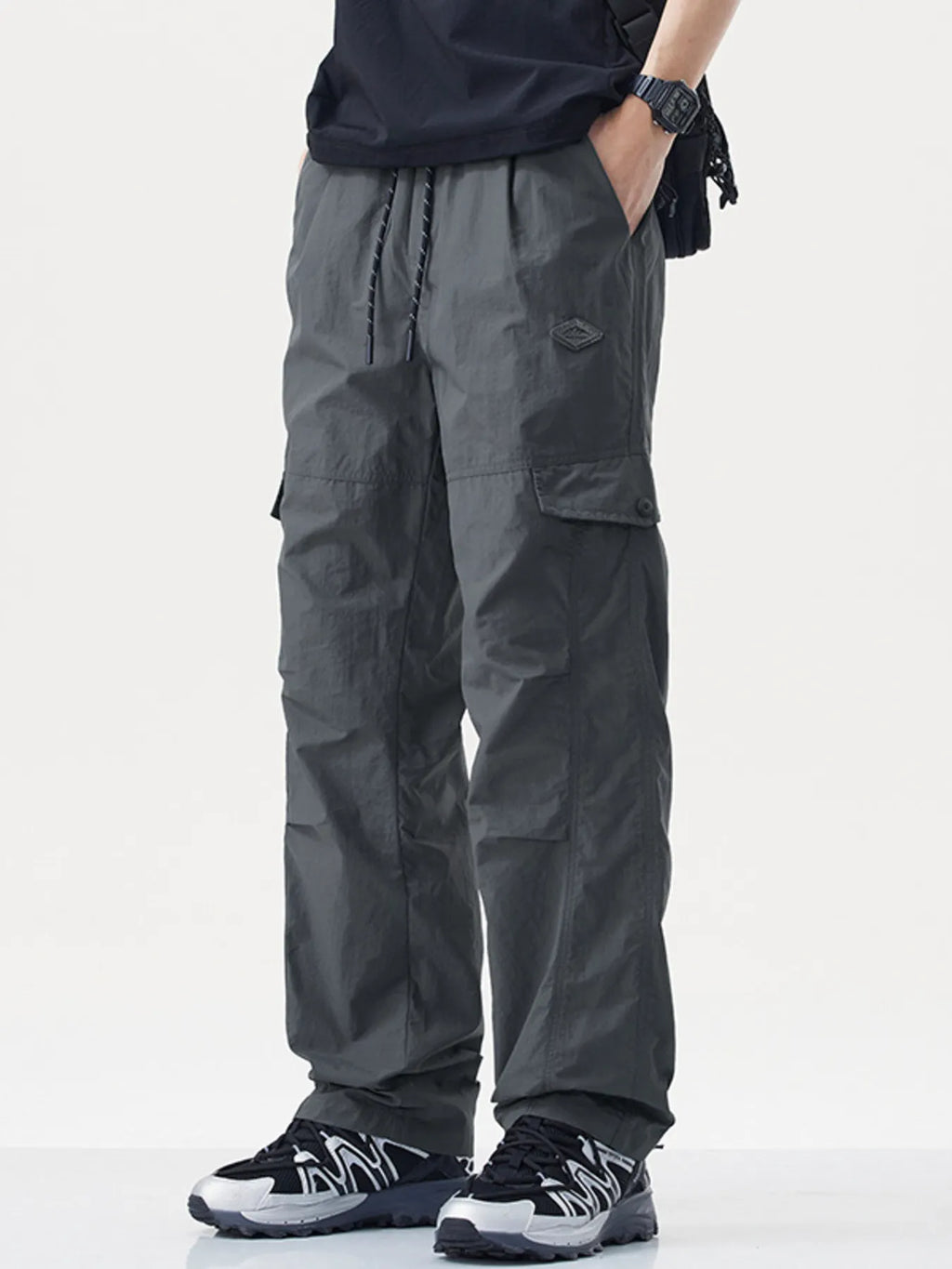 Men's Plus Size Relaxed Fit Cargo Pants with Drawstring