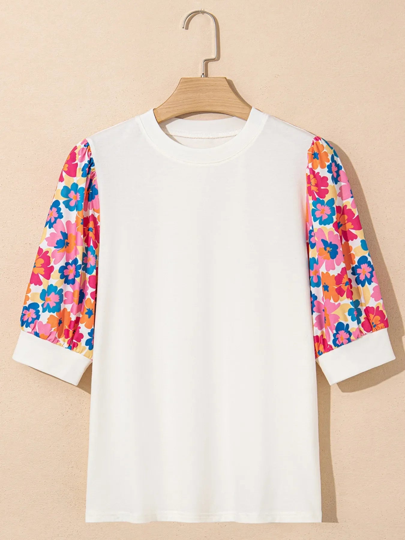 Floral Puff Sleeve Round Neck T-Shirt