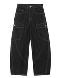 Men's Washed Curved Jeans with Contrast Stitching