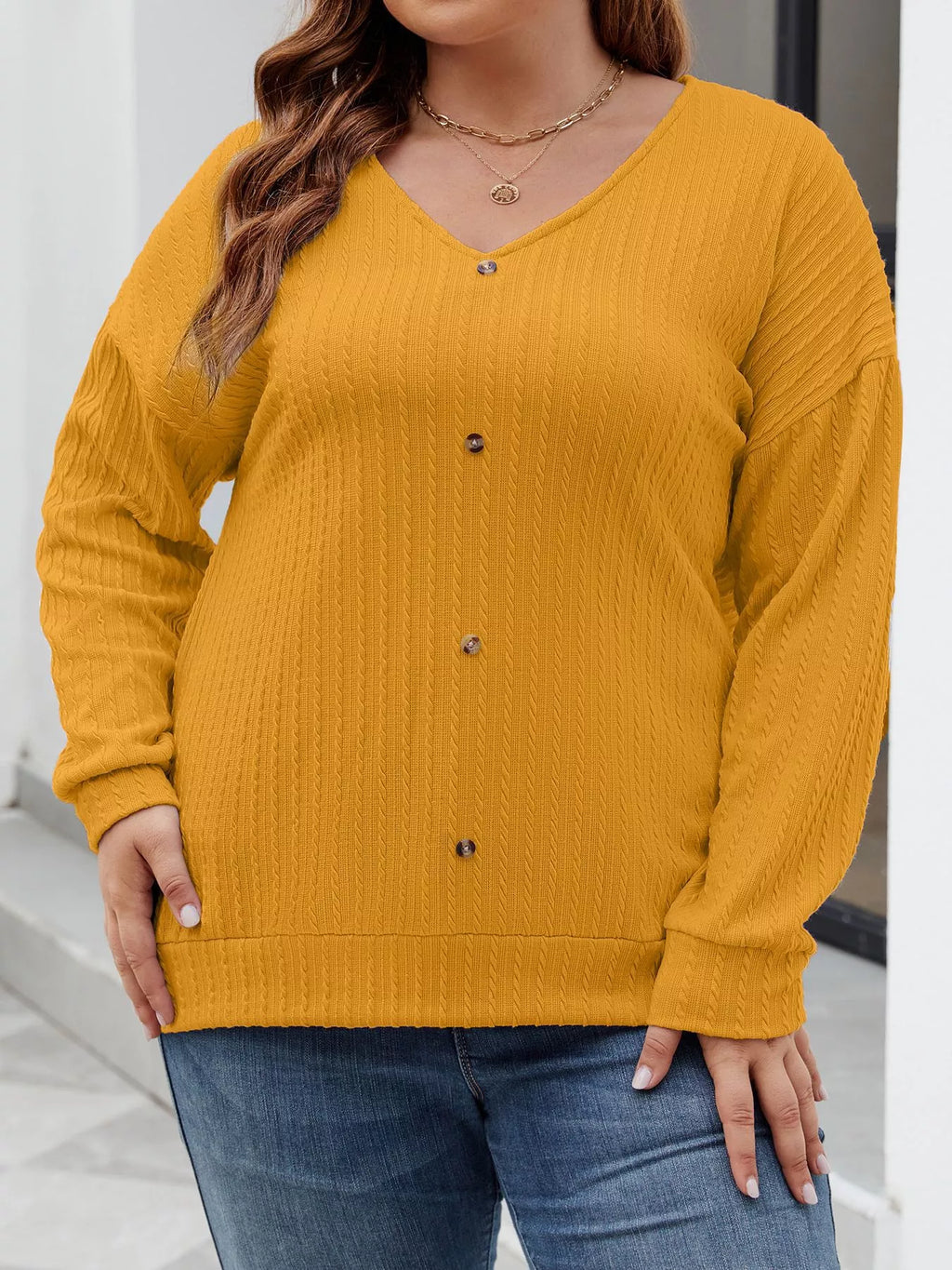 Plus Size V-Neck Dropped Shoulder Blouse