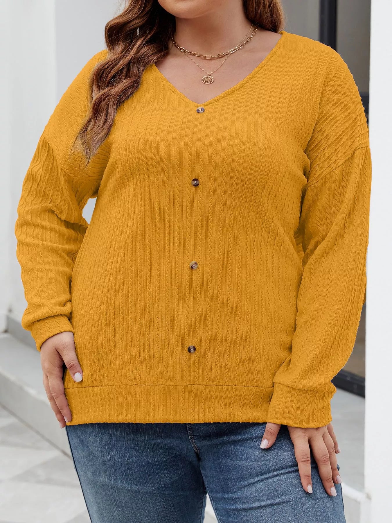 Plus Size V-Neck Dropped Shoulder Blouse