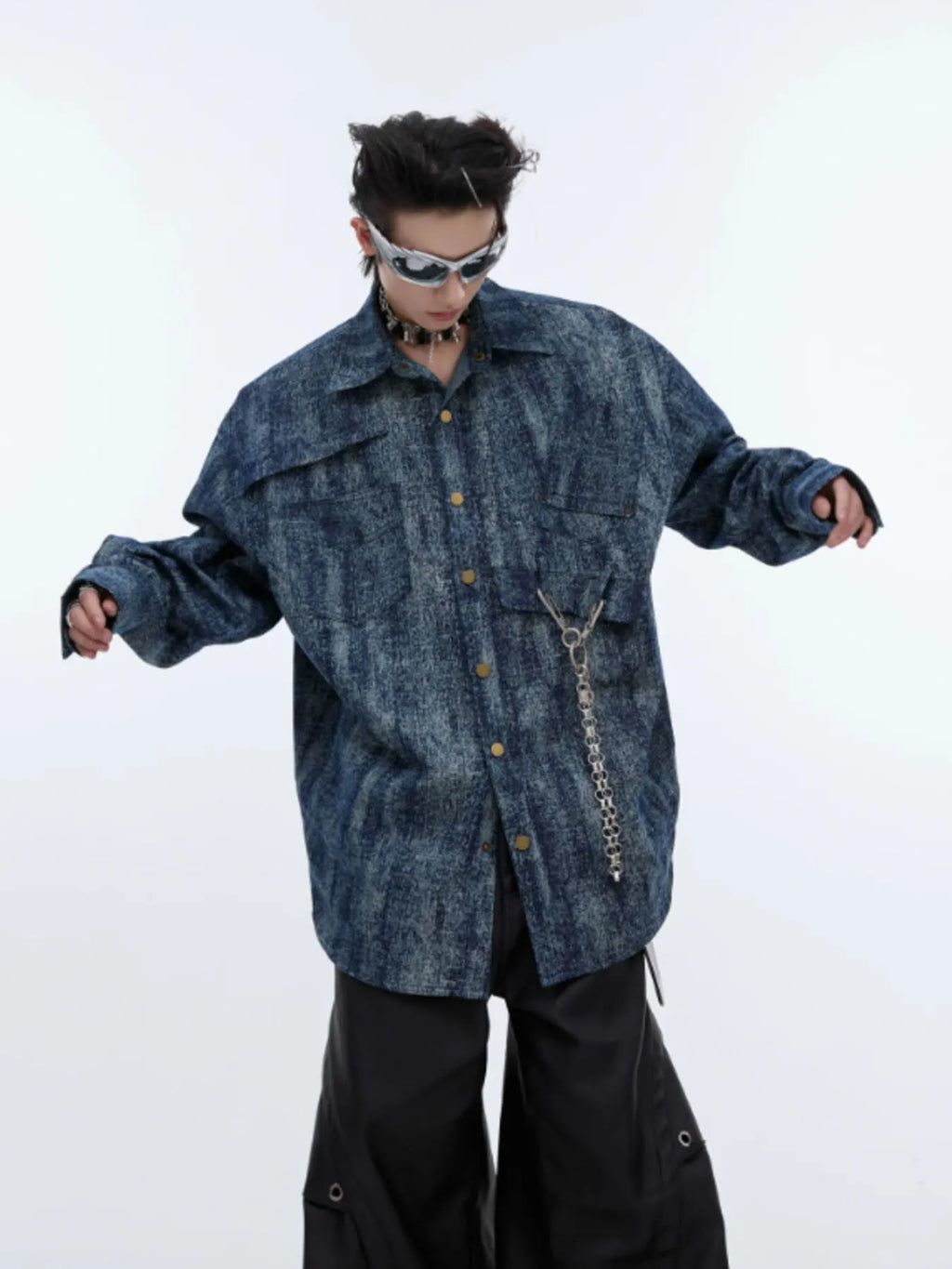 Men's Full Size Oversized Button Up Denim Shirt Plus Size