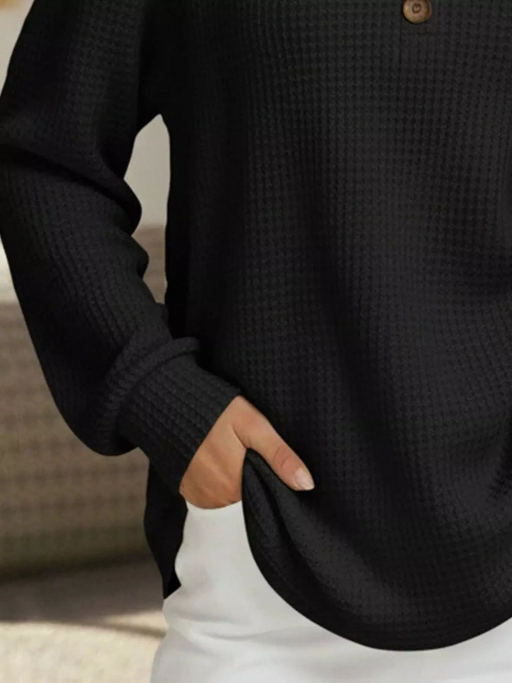 Full Size Casual Waffle Knit Long Sleeve T-Shirt Plus Size