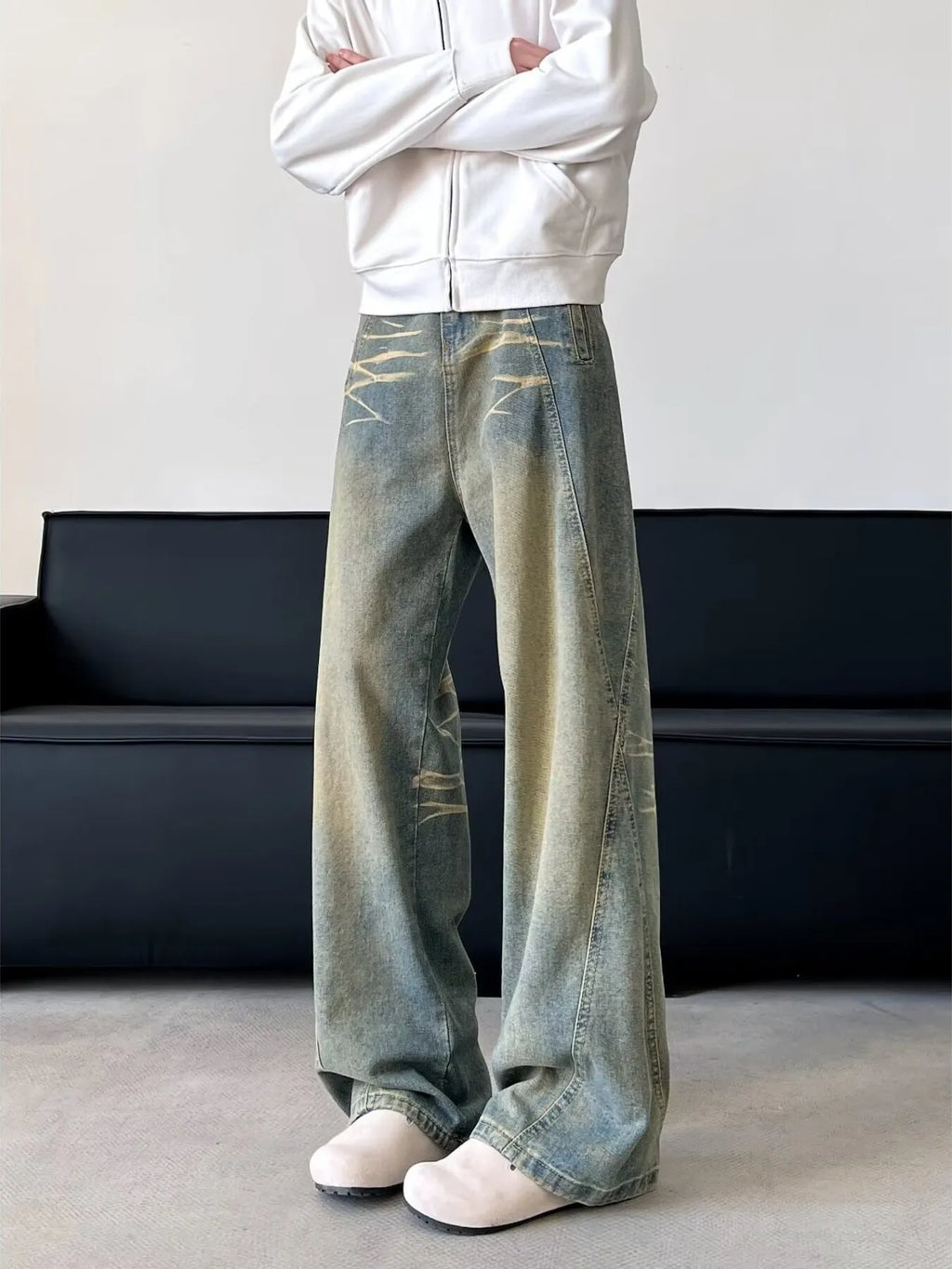 Men's Full Size Vintage Wash Wide Leg Jeans Plus Size