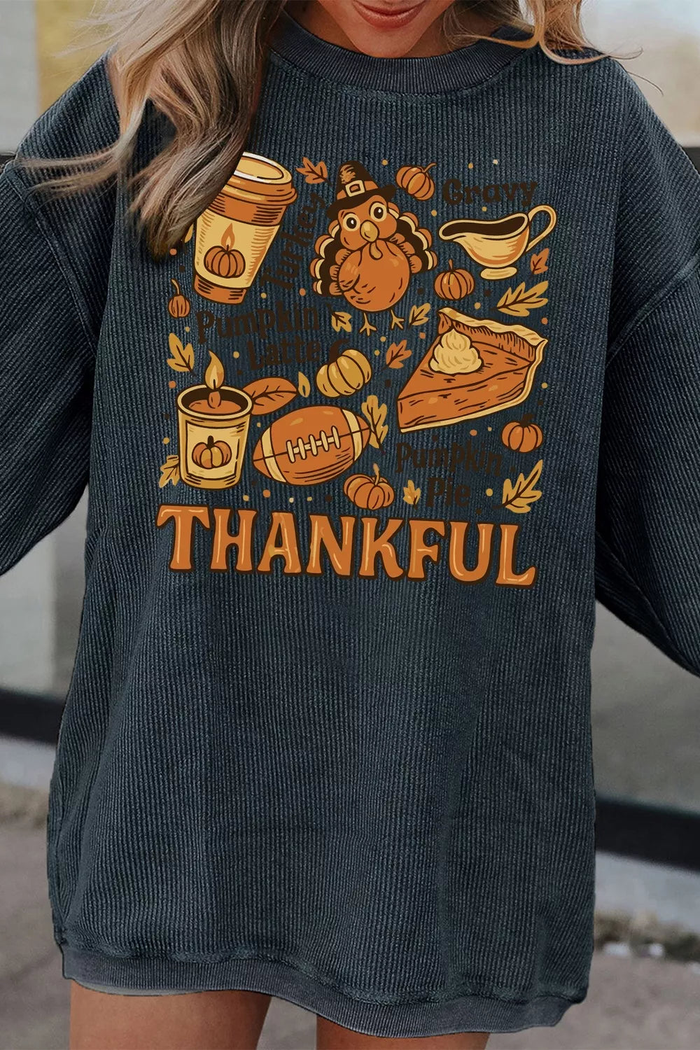Thankful Thanksgiving Graphic Long Sleeve Sweatshirt