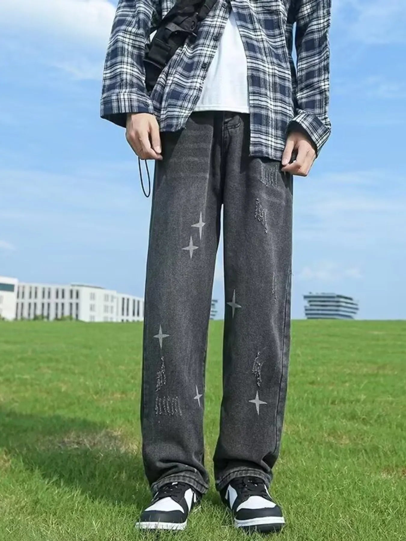 Men's Full Size Distressed Wide Leg Jeans Plus Size