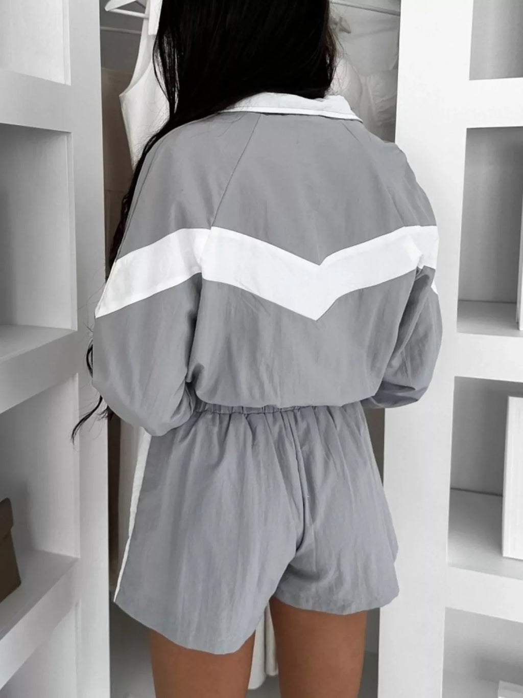 Zip Up Long Sleeve Outerwear and Shorts Set