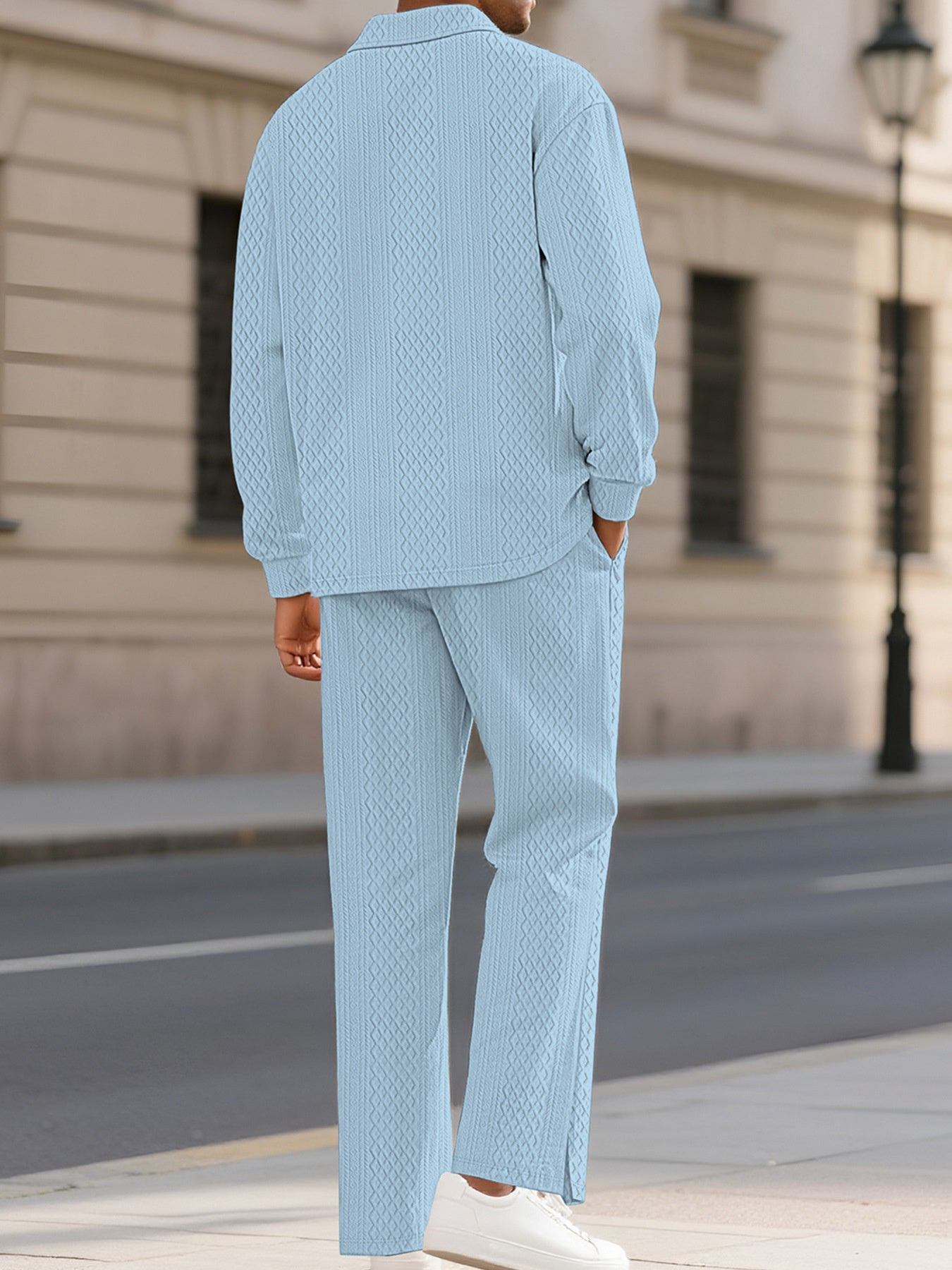 Men's Full Size Textured Long Sleeve Top and Pants Set Plus Size