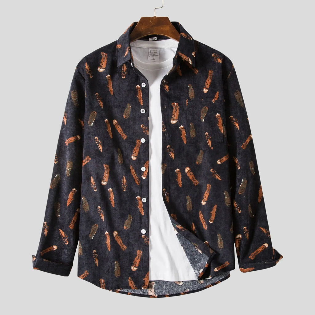 Men's Plus Size Printed Casual Button-Up Shirt