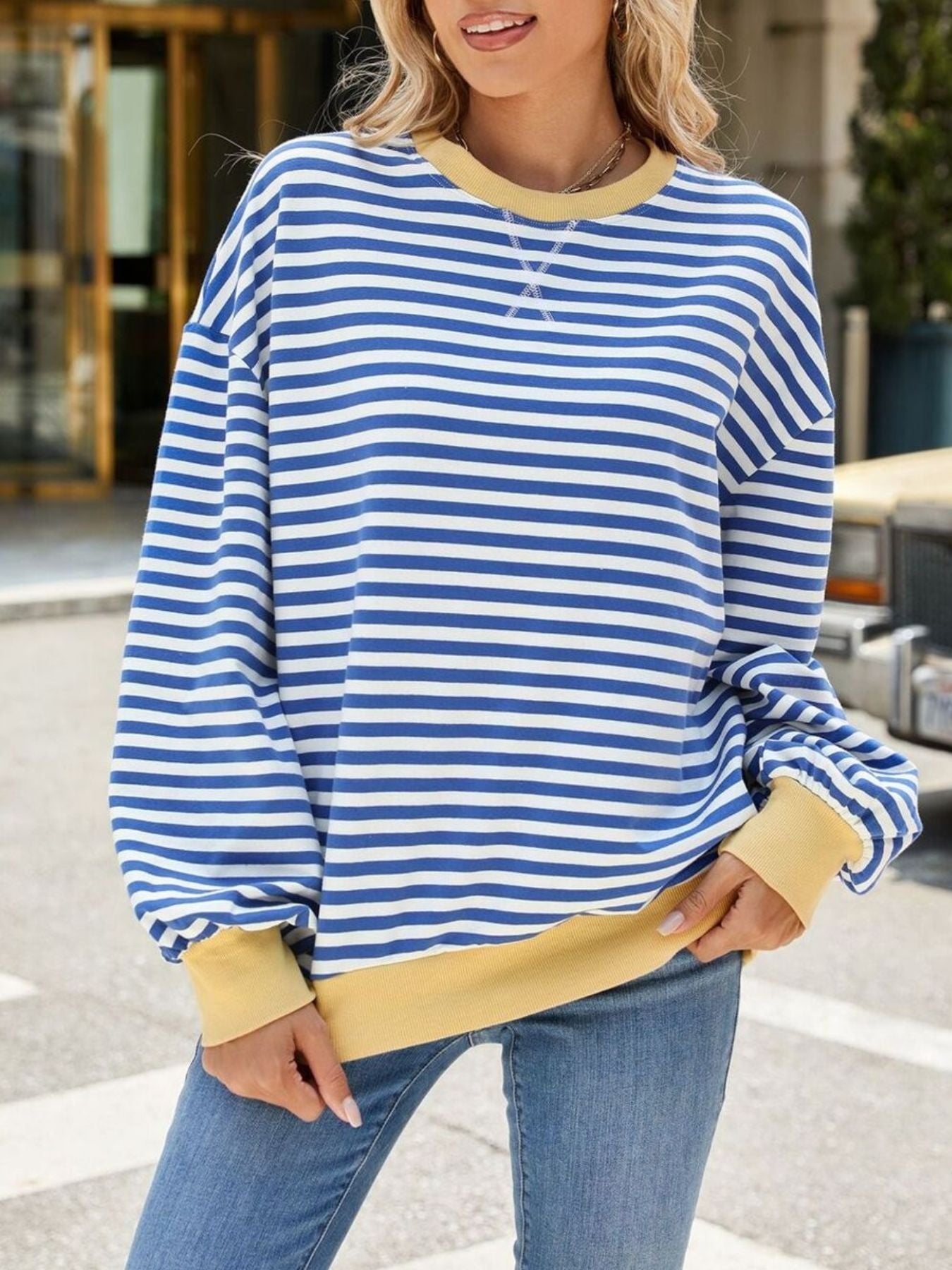 Striped Crew Neck Long Sleeve Sweatshirt