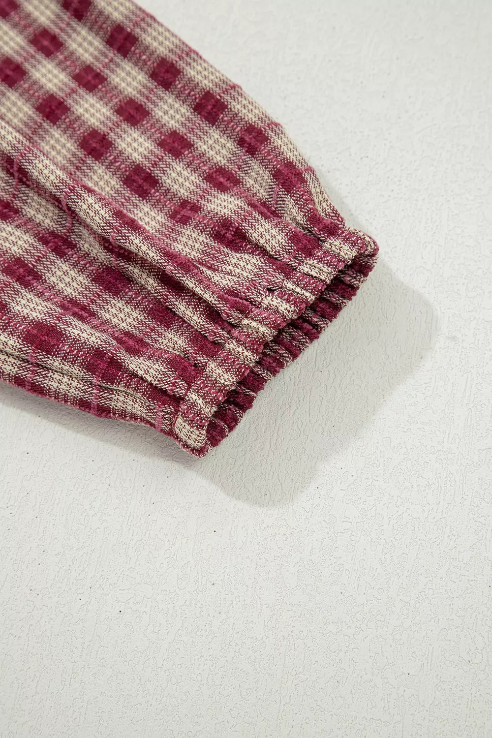 Country Plaid Long Sleeve Button Keyhole Pleated Loose Blouse