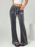 Velvet Flare Pants with Drawstring