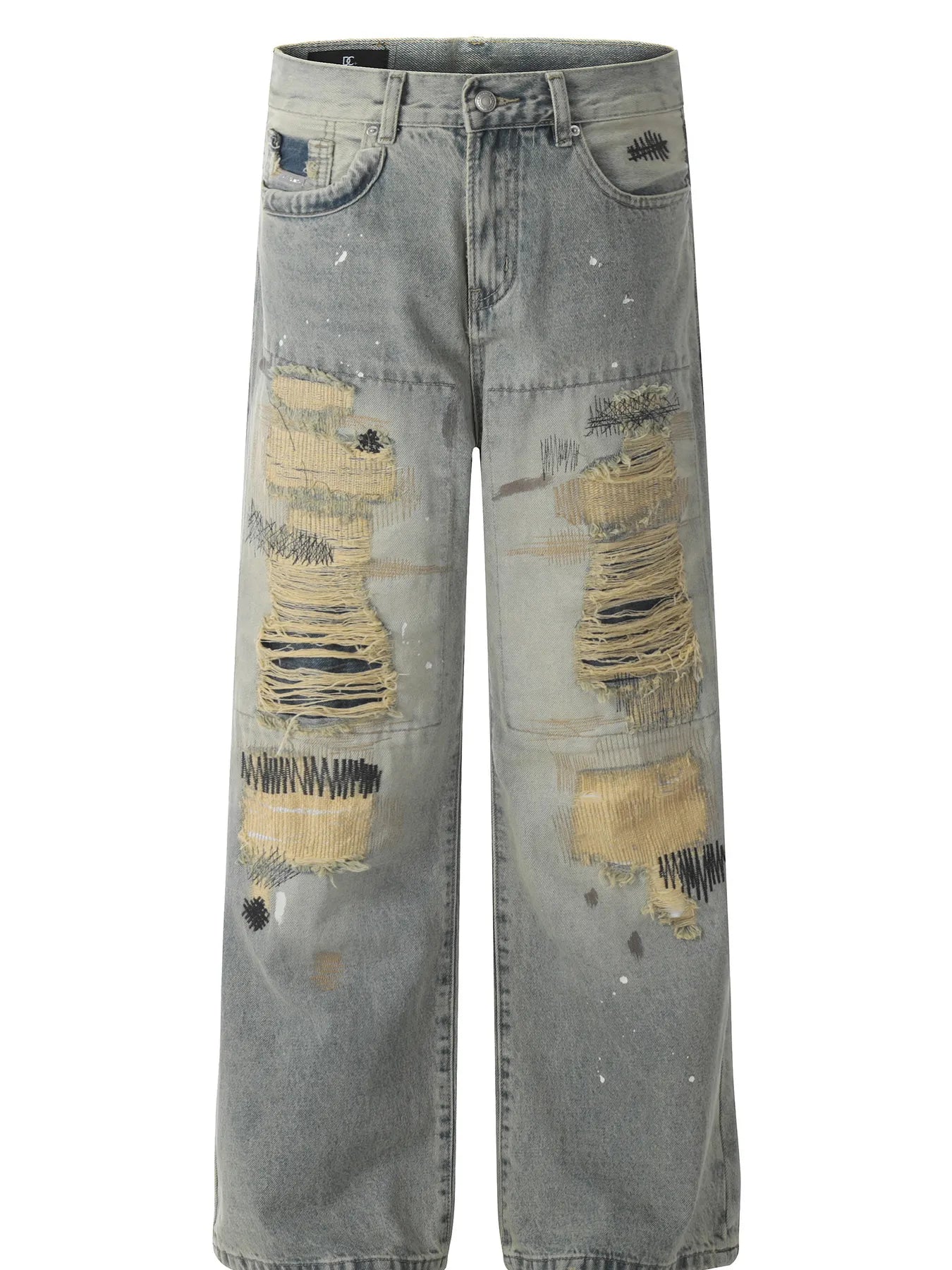 Men's Vintage Distressed Wide Leg Jeans