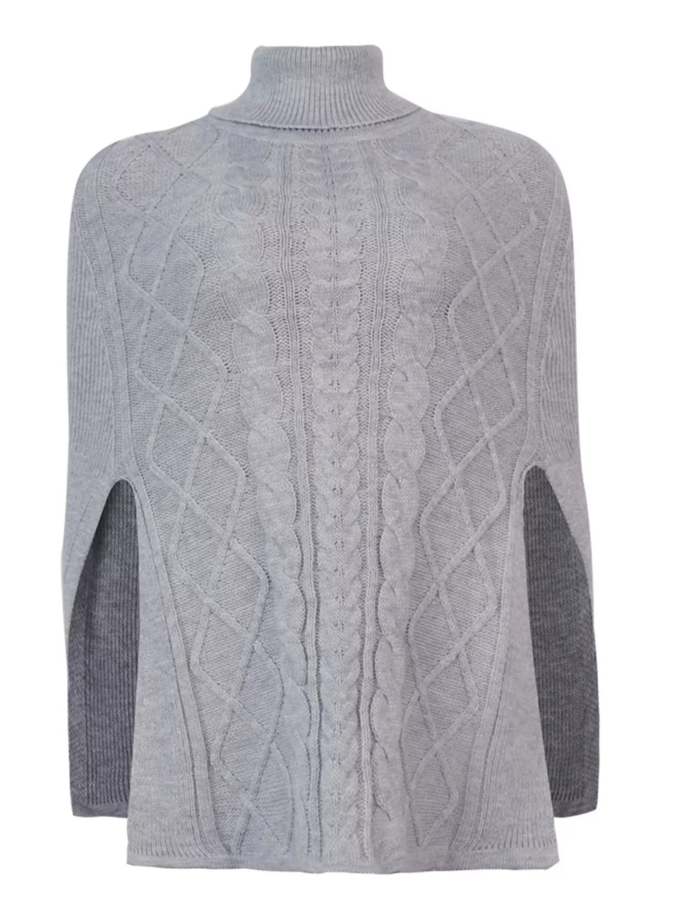 Chunky Cable Knit Turtleneck Poncho Cover Up
