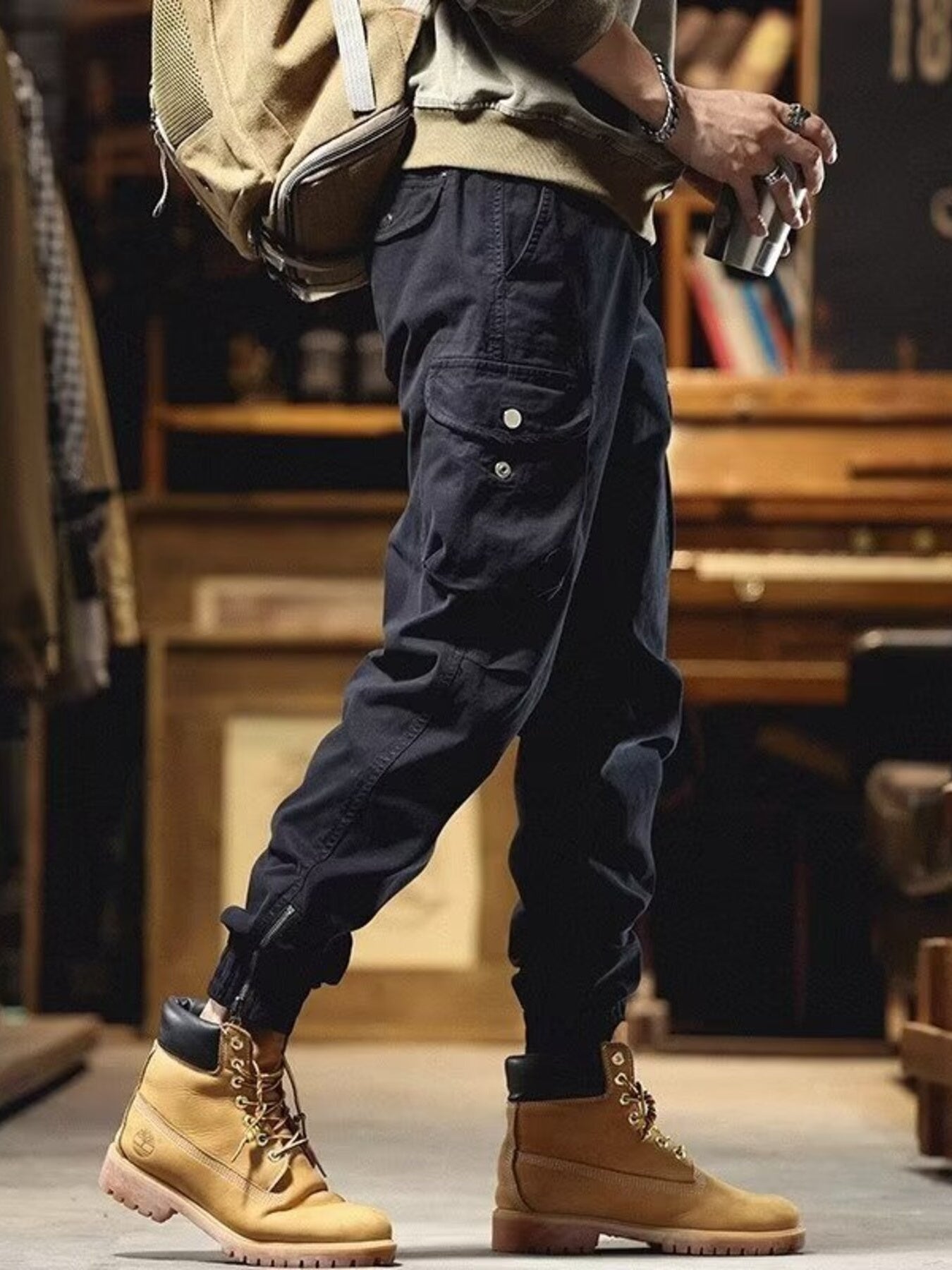 Men's Plus Size Casual Cargo Pants with Elastic Cuff