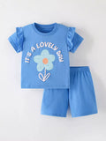 Children's Lovely Day Flower Print Ruffle Sleeve Top and Shorts Set