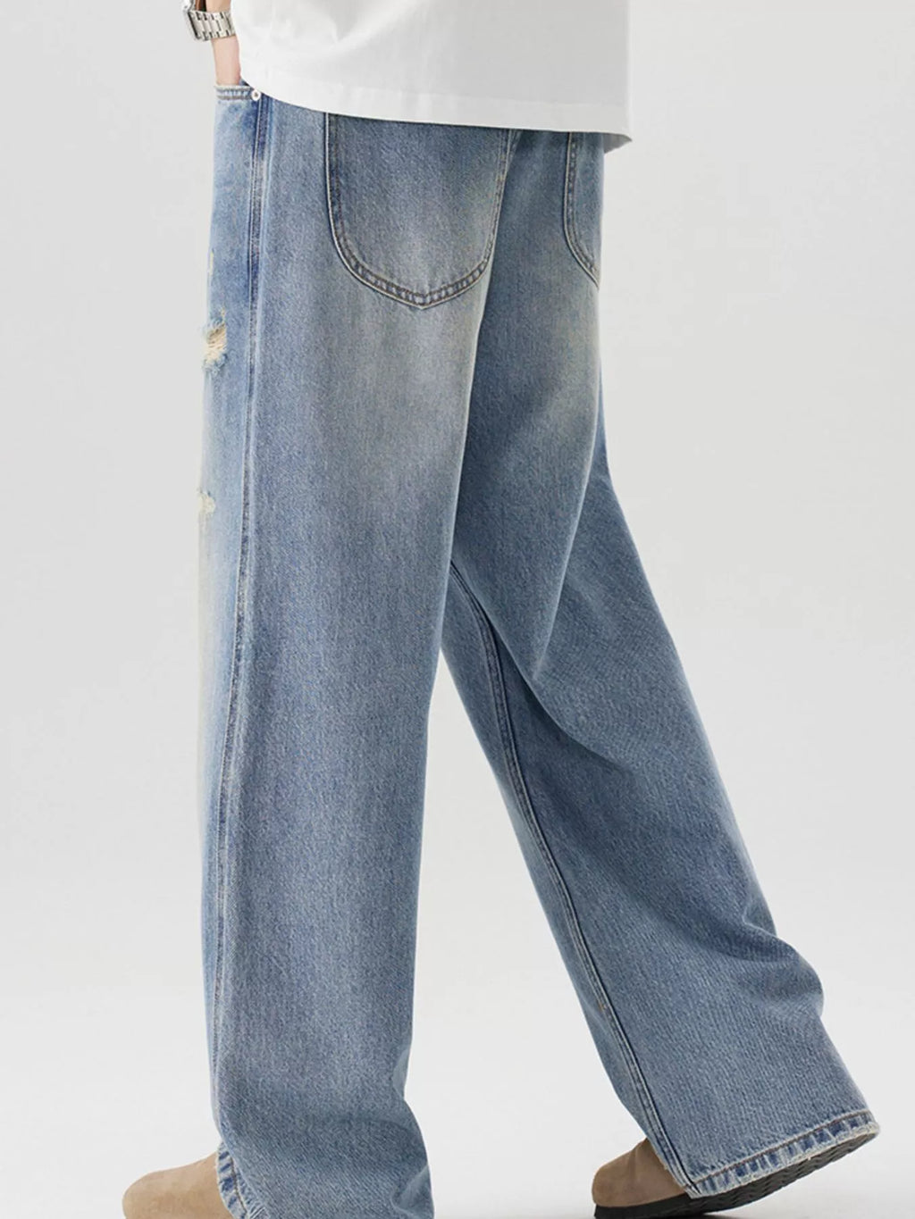 Men's Distressed Wide Leg Jeans