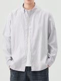 Men's Full Size Casual Striped Button-Down Shirt Plus Size