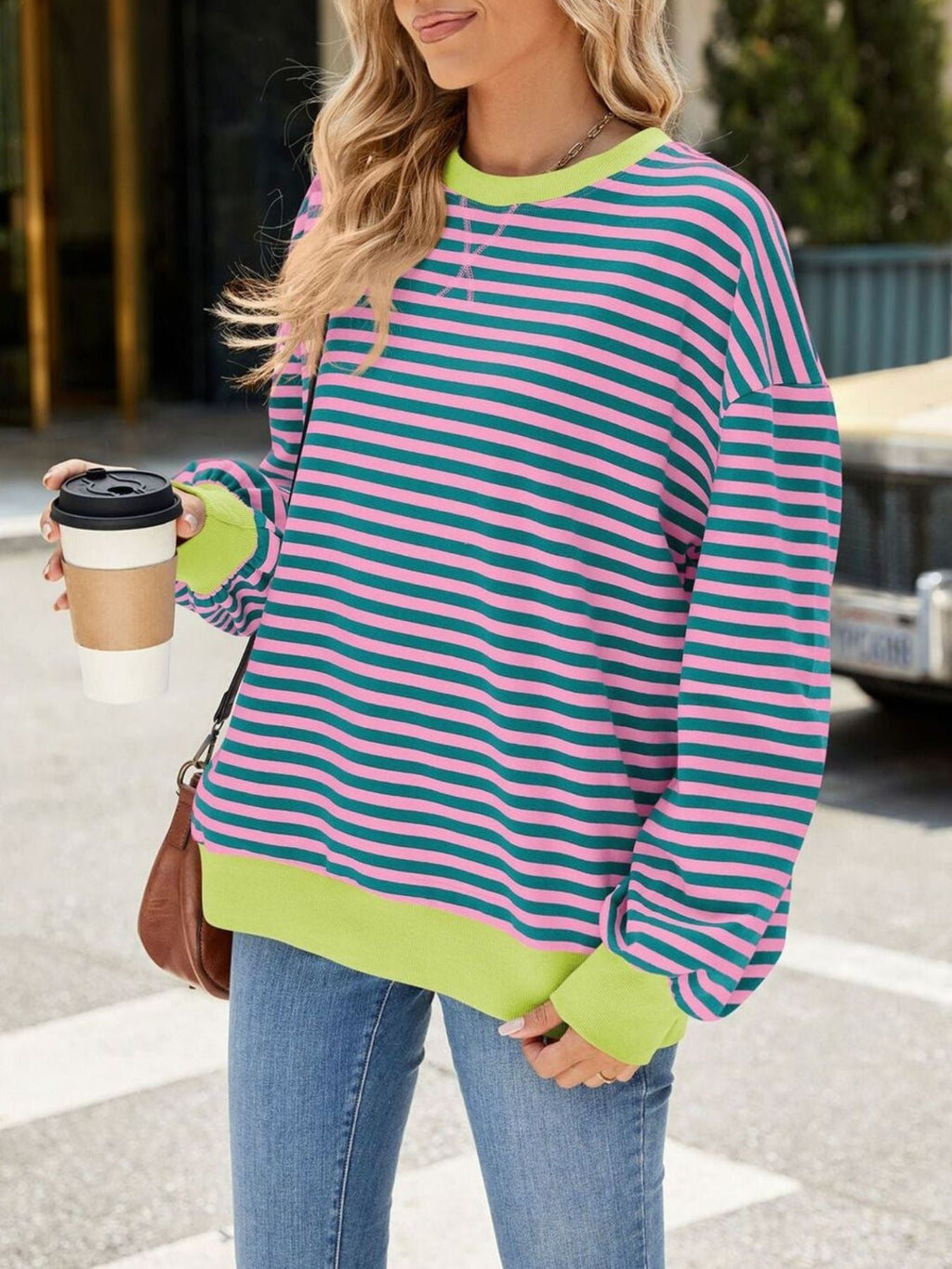 Striped Crew Neck Long Sleeve Sweatshirt
