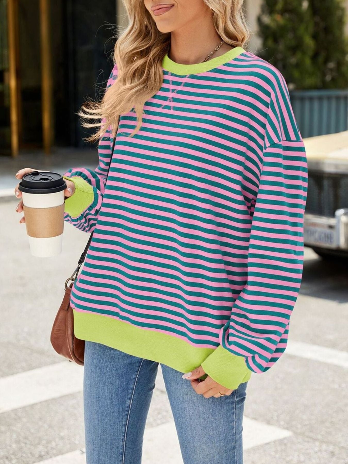 Striped Crew Neck Long Sleeve Sweatshirt