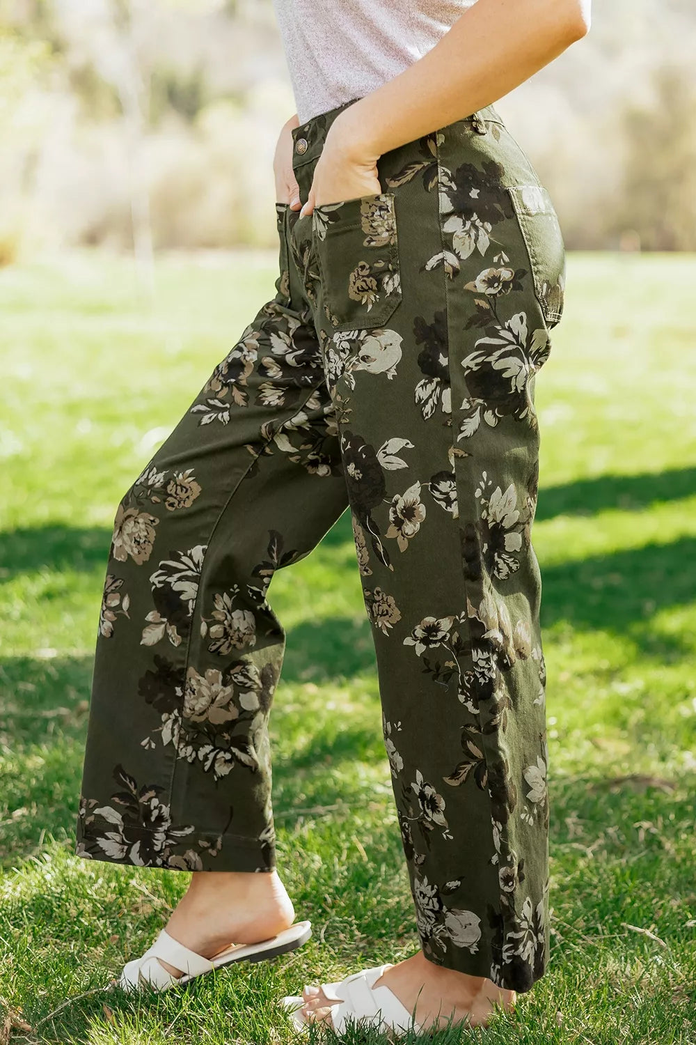 Vintage Style Floral Print High Waist Wide Leg Jeans
