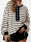 Striped Button Detail Casual Sweatshirt