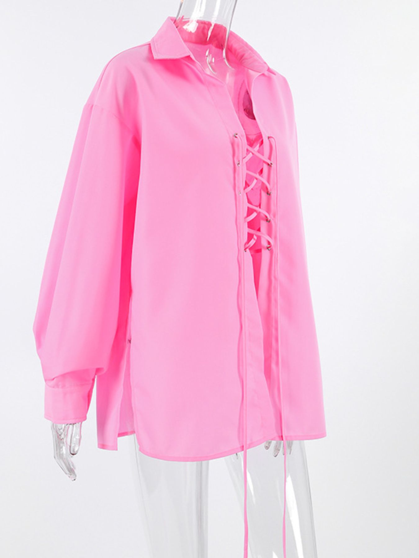 Lace-Up Front Oversized Shirt