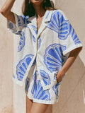 Printed Button Up Shirt and Shorts Set