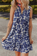 Floral Sleeveless Color Block Notched V Neck Mini Dress