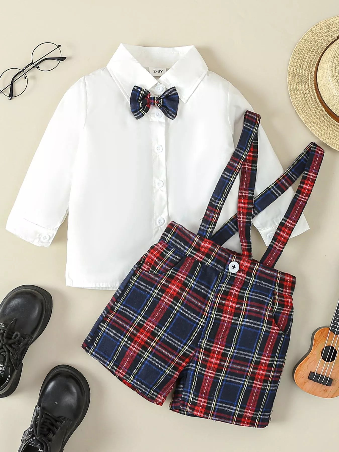 Children's Button Up Long Sleeve Shirt and Suspender Set