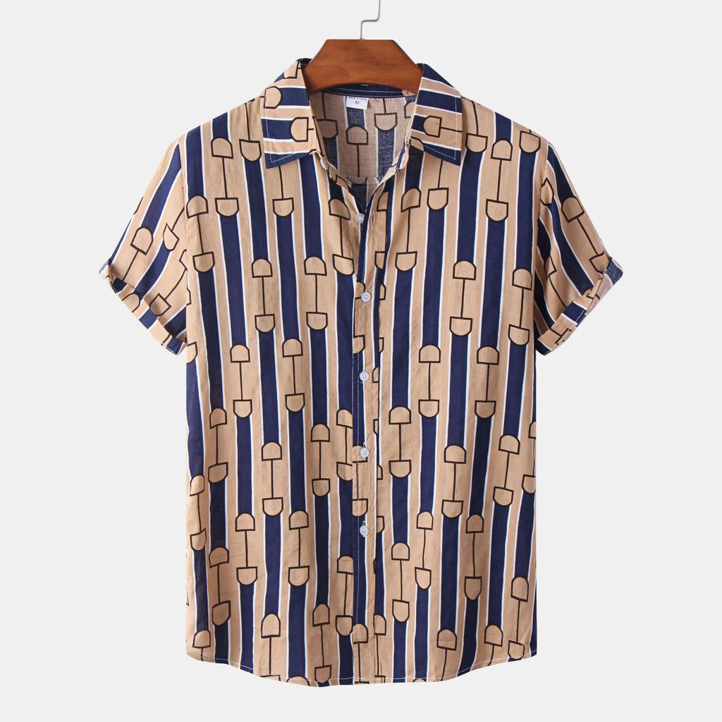 Men's Plus Size Printed Button Up Short Sleeve Shirt